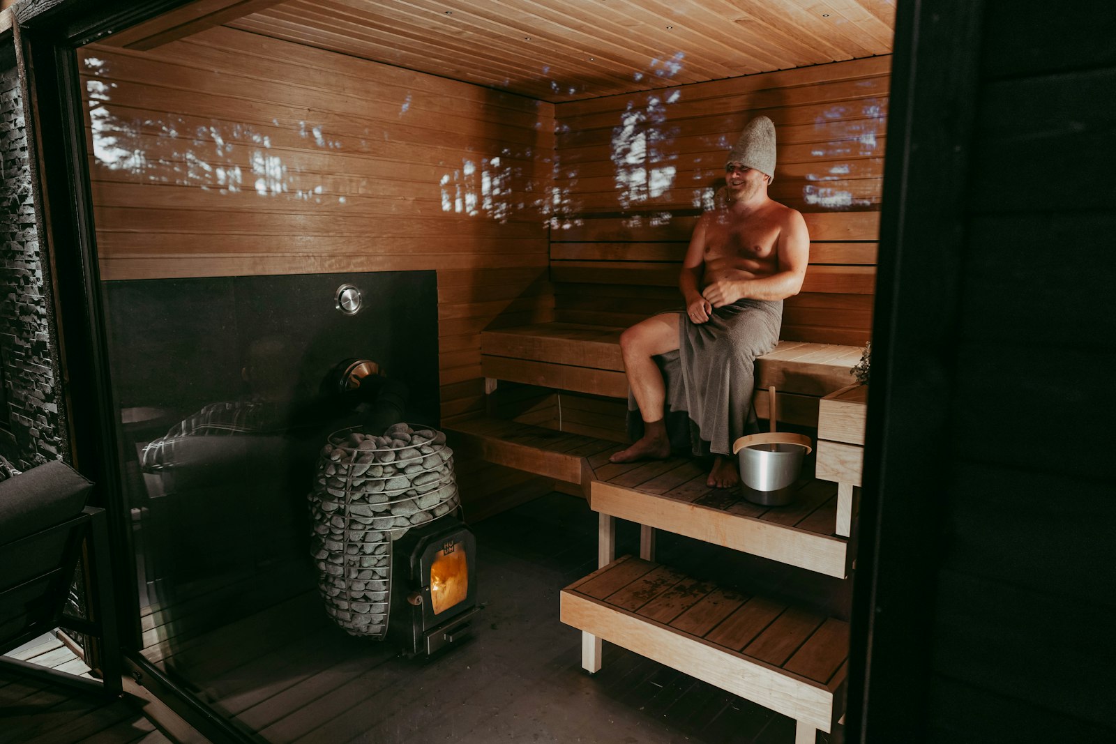 Warm wooden sauna interior